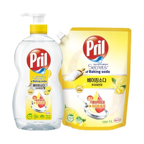 헨켈 프릴 베이킹소다 주방세제 - 퓨어레몬 향 700ml 용기X1개+1L 리필X1개 설거지 찌든때 세제