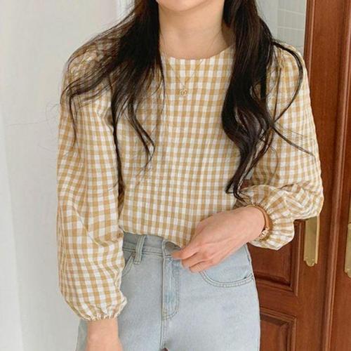 상의 여성상의 프릴블라우스 러블리 체크 블라우 WFL8P67