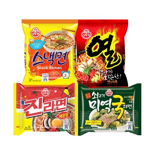 진라면 5개입 + 쇠고기 미역국라면 4개입 + 스낵면 5개입 + 열라면 5개입