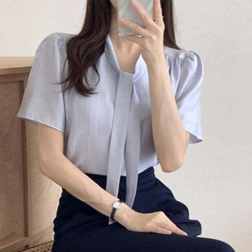 [오너클랜]인기상품 여성 가벼운 타이 블라우스 1P 여름 반팔 셔츠 출근 [WFLL9HZ_260304]