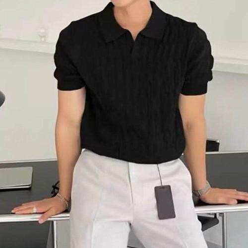 [셀럽하우스]남성 KNUD1679 패턴 반팔 카라 니트 티셔츠 캐주얼룩 오피스룩