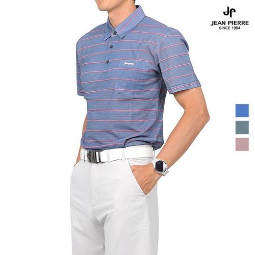[제로골프][JEAN PIERRE] 쟌피엘 남성 라인 카라 줄 패턴 반팔 티셔츠 Model No_J2-4E014