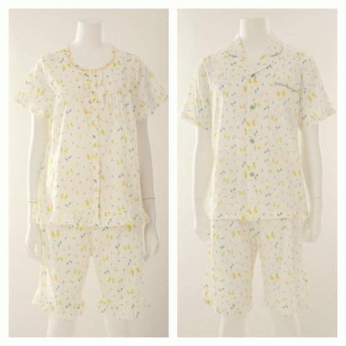 [비너스]비너스(행사) 상큼한 레몬 프릴 나염 파자마 커플 세트_K VPA4430W.VPA4430M_T