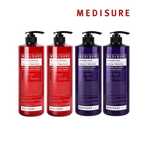 메디슈어 프로페셔널 샴푸 1000ml 베이비파우더향 x2개+마일드 바디워시 1000ml 베이비파우더향 x2개