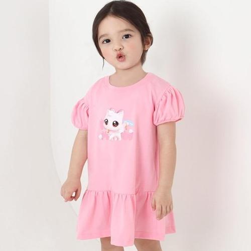[레노마 이너웨어]위시캣 여아용 코코냥 퍼프 소매 플레어 반팔 원피스 PK 0F16W64954_HDD
