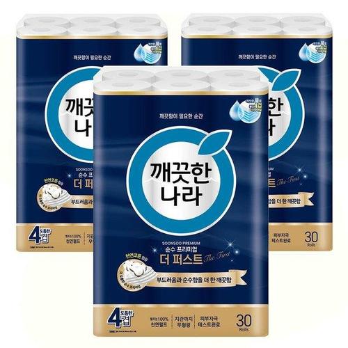 갤러리아_깨끗한나라 4겹 순수 프리미엄 더퍼스트 25m 30롤x3팩