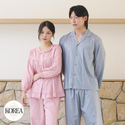 [토토와모모]커플잠옷 여성 남성 순면 긴팔 파자마 신혼 연인 집들이 선물 홈웨어 M2064_6064(M클로버)