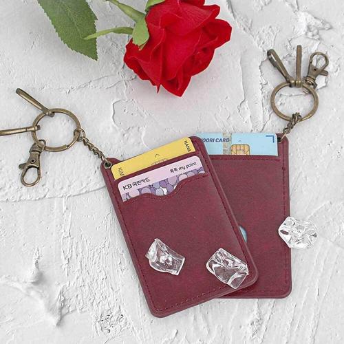 슬림 열쇠고리 가죽 카드 지갑 레드 단면지갑 WE98DF1