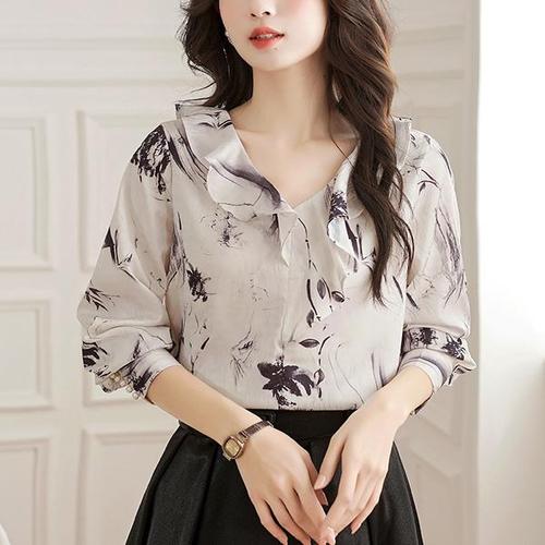 [패션시그널]러플브이넥 프린팅 블라우스 511664