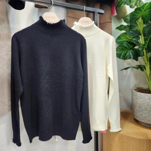 도로시홀릭 DP01 셔링 반폴라 라운드 울니트 셔링 반목 라운드 니트 43173