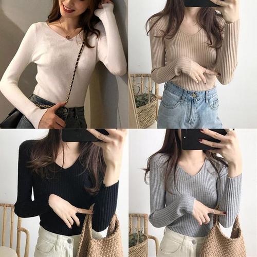 셀러허브 [XB662K50]도니 골지 브이넥티셔츠 SD 200968 무지티