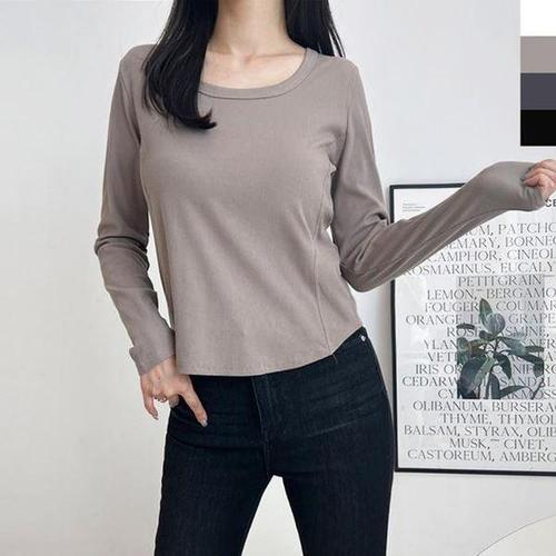 [셀러허브_여성트랜드패션]여자 긴팔 GSS ET601 라인 슬림 X 티셔츠 스퀘어넥