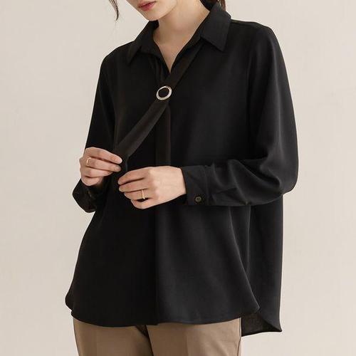 하프클럽 [엘리시아]베브 타이 반오픈 카라 블라우스