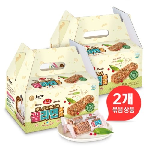 [호정가] 꿀라면과자 20개입 1+1 (2개 묶음, 총 40개입) / 달콤하고 바삭한 개별포장 라면땅과자