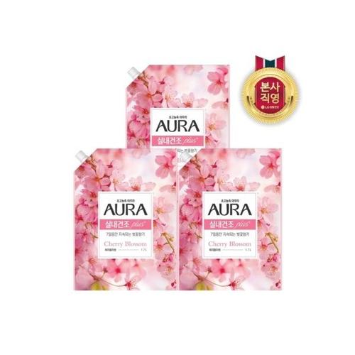 [샤프란]아우라 리필 1.7L 실내건조 섬유유연제 체리블라썸 에디션 3개