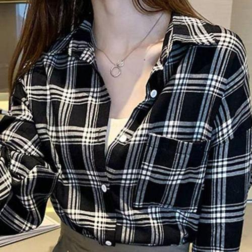 기타제조사 [셀럽하우스]큰패턴 LSFG2041 여성 체크 셔츠 20대 여대생 편한룩 패션 코디