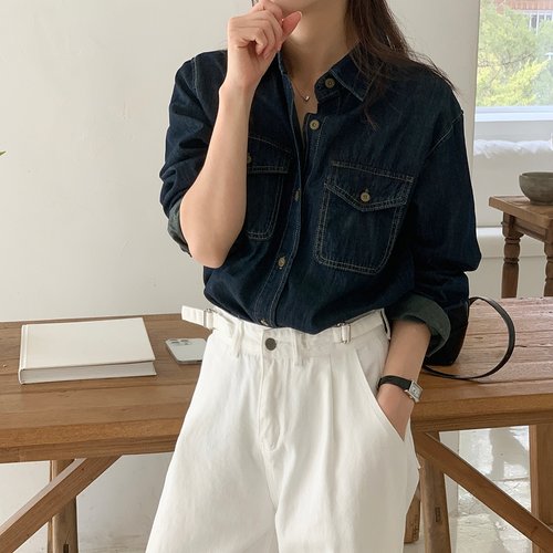 [MADE/캐주얼룩]포미닛 데일리 루즈핏 데님 셔츠(2color)
