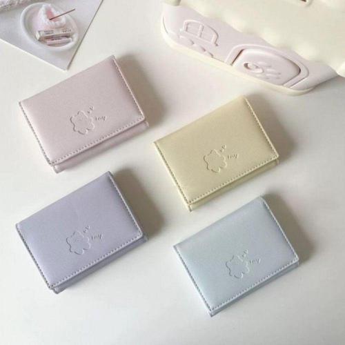 여성용 곰돌이 디자인 심플 소형 미니 지갑 카드 수납 반지갑 WFM5VHQ