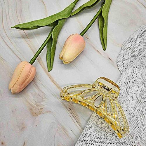 헤어 투명옐로우 집게핀 라운드 나비 나비모양 WF41629