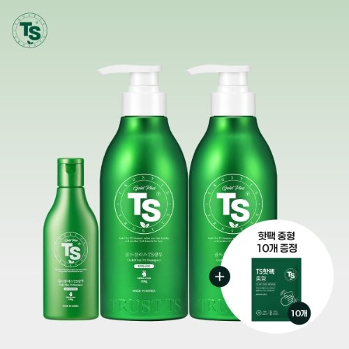 코스메카코리아(주) [카톡플친] TS골드플러스 샴푸 500g*2개 +  TS골드플러스 샴푸 100g*1개 + 핫팩중형*10개