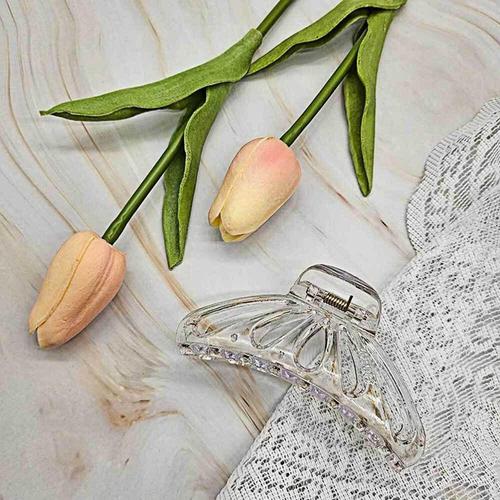 투명 라운드 투명집게핀 집게핀 나비모양 헤어 화이트 WF41617