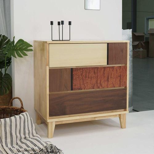 데네트 고무나무 원목 3단 서랍장 800