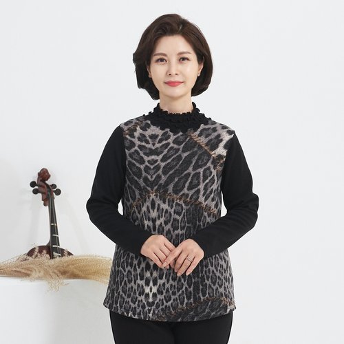 마담4060 엄마옷 레오파드반폴라티셔츠-ZTE211018-
