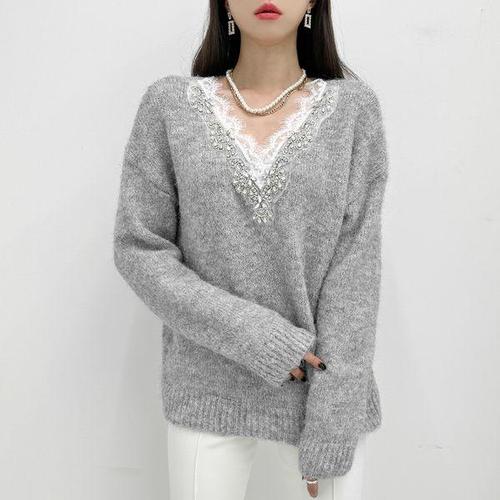 [금찌]로핀 브이 큐빅 니트 ST7142T