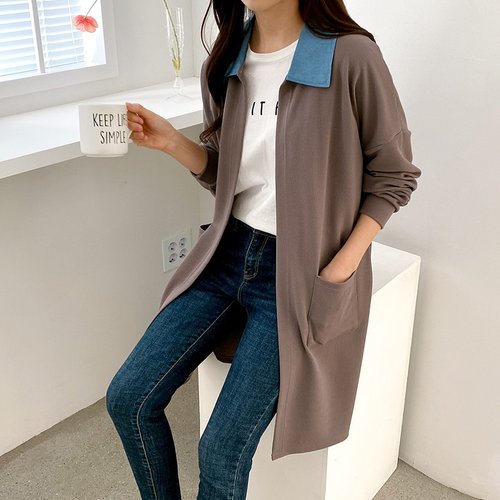 나야홍 빅사이즈 201 청카라배색롱가디건 DILG353