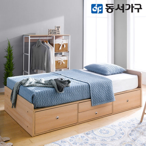 동서가구 비드가 슈퍼싱글 SS 2단 깊은서랍 수납침대+편백황토숯 양면 매트리스 DF643279