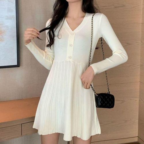[셀럽하우스]여성 DDAK7101 슬림핏 골지 미니원피스 V넥 숏원피스 여리여리
