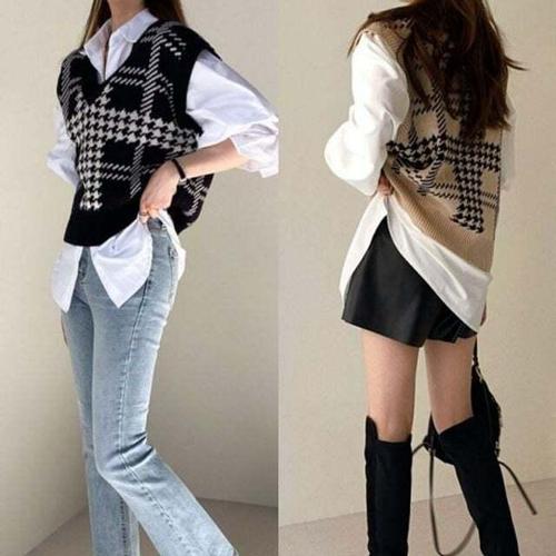 기타제조사 [셀럽하우스]핏 EHSM7350 루즈 캐주얼 브이넥 니트 필수템 베스트 여성 봄