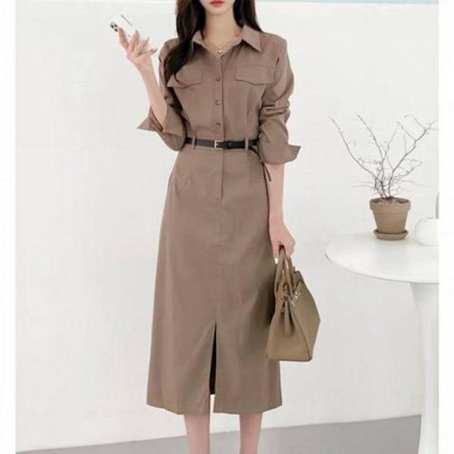 [셀럽하우스]클래식 MERC5777 베이직 여자 하객룩 셔츠롱 올데이 원피스(벨