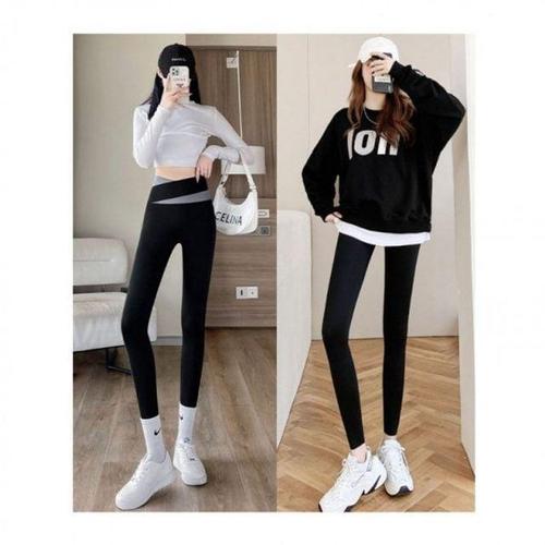 포인트 허리 슬림핏 크로스 배색 밴딩 요가 운동 고탄 WD40453