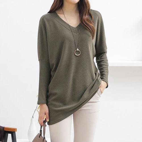 하프클럽 [블루종]양브이넥 루즈핏 롱 티셔츠_B2402TS014A_H