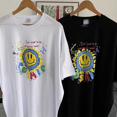 에이치플러스몰 오버 반팔티 306P450S 스마일 라운드 빅사이즈 WD7008A