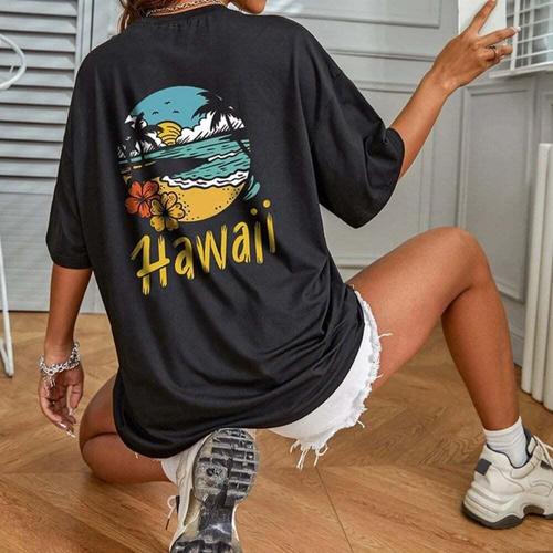 [셀럽하우스]여성 ONOF4902 여름 하와이 프린팅 오버핏 반팔티셔츠 반팔티