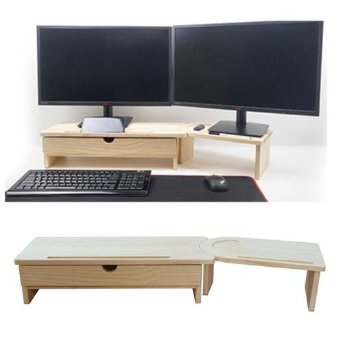 우드핏 원목 듀얼 모니터받침대 2단 미니 서랍1개포함 WA648E9