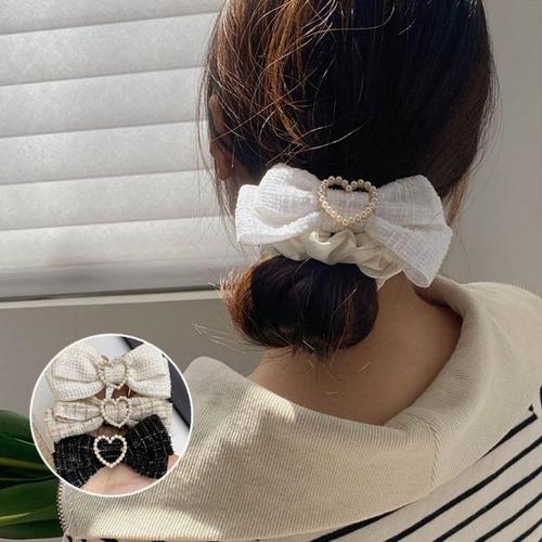 셀러허브 [JHQRSFD9_4B]하트진주 똥머리묶는방법 차도녀 리본 곱창끈