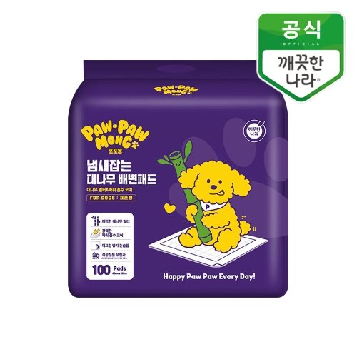 포포몽 냄새잡는 대나무 배변패드 표준형 100매 1개