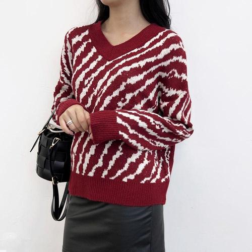 에이치플러스몰 2L-UPP 1045 여자레드 얼룩 브이니트 (WFK5NDC)