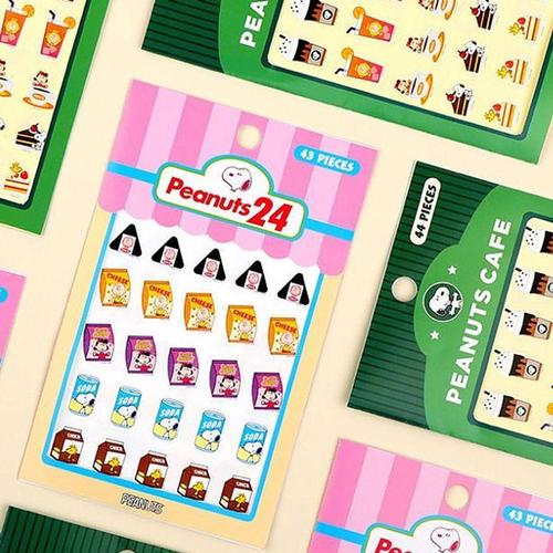 BDM 이어폰꾸미기스티커 피너츠 편의점 카페 테마 유포지 스티커 4P 데코 장식