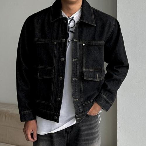 [피팅남]남자 채프 오버핏 입체포켓 워싱 데님 청 자켓