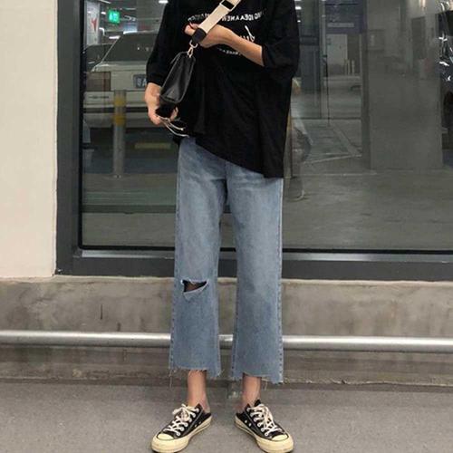 [셀럽하우스]여자 YEEP6593 편한 바지 20대 30대 청 일자 데님 스타일 코디