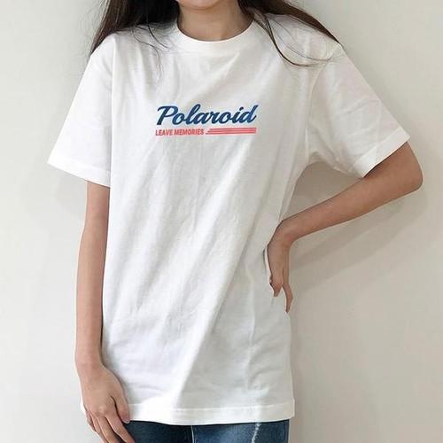 [셀러허브_여성트랜드패션]폴라로이드 레터링 오버핏 반팔티 루즈핏 화이트