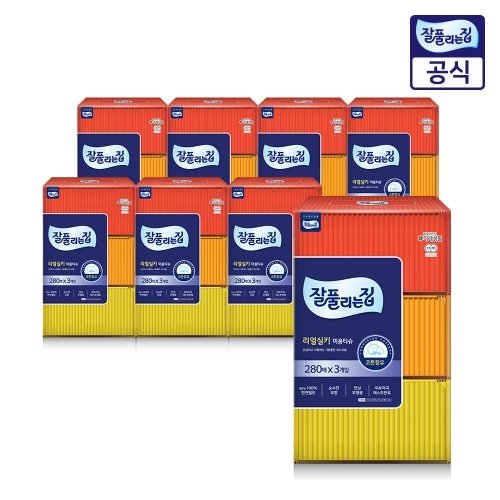 잘풀리는집 리얼실키 미용티슈 280매 3입 8개