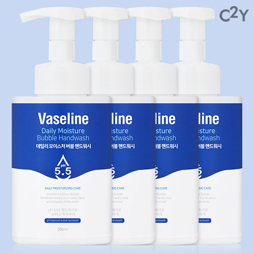 C2Y 바세린 데일리 모이스처 버블 대용량 핸드워시 500ml 4개 / 약산성, 알러젠프리