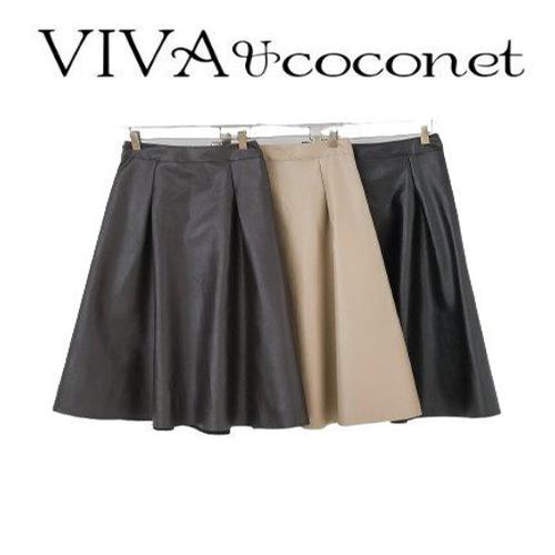 [비바앤코코넛]레더 플레어 스커트 PNE2SK01NK5