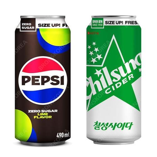 [롯데]펩시콜라 제로슈거 라임향 490ml 12캔 +칠성사이다 490ml 12캔 (31847984)