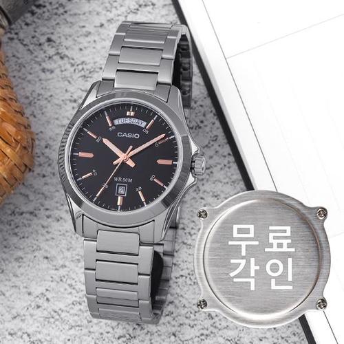 무료각인 카시오 MTP-1370D-1A2 클래식 라운드 데이데이트 정장 남자 메탈 시계 e